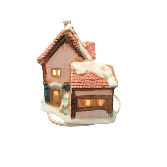 Vintage Porcelain Toy Shop Christmas Village Lighted Display With Snowy Roof & F - Picture 5 of 10